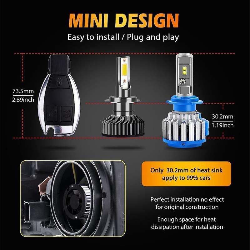Car Headlights Bulb LED H1 H13 H27 880 HB3 HB4 12000Lm Ice COB 6500K Auto Light H7