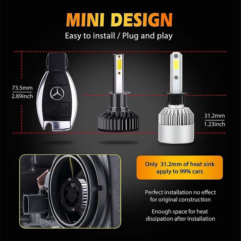 Car Headlights Bulb LED H1 H13 H27 880 HB3 HB4 12000Lm Ice COB 6500K Auto Light H1