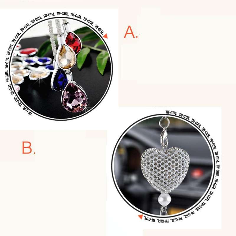 Car Heart for Mirror Bling Car Decoration Crystal Car Rear View Mirror Charms Decor Lucky Hanging In