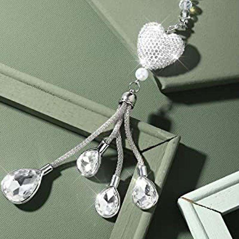 Car Heart for Mirror Bling Car Decoration Crystal Car Rear View Mirror Charms Decor Lucky Hanging In