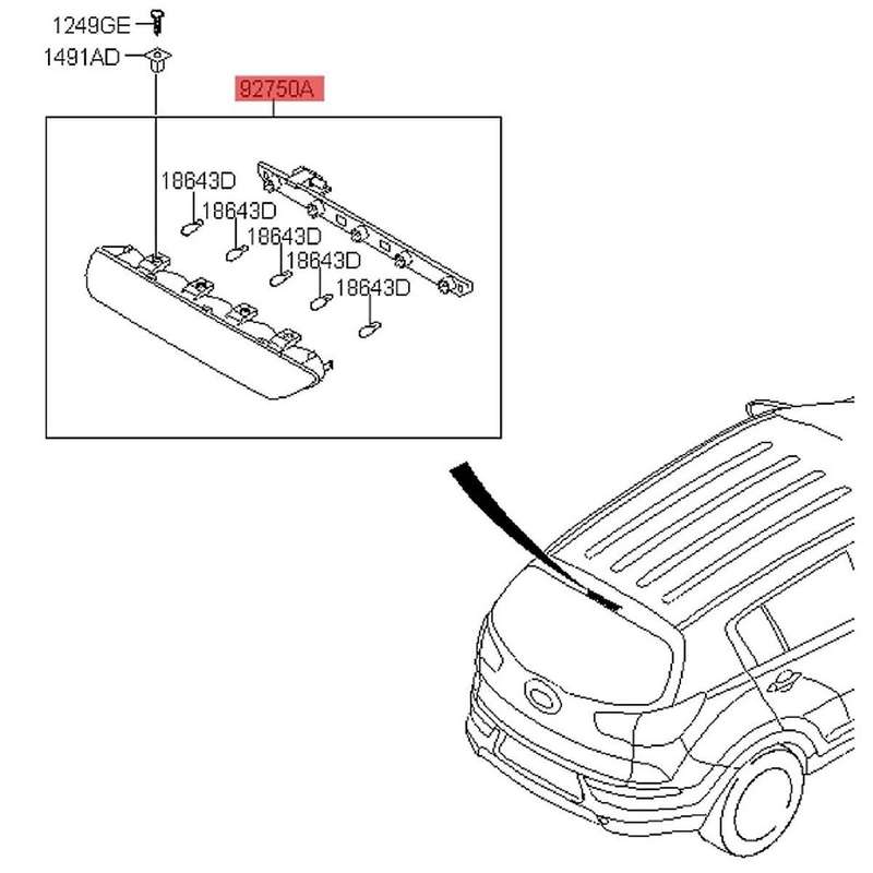 Car High Level Mount Additional Led Rear Brake Light Rear Third Brake Light for 2011-2014 92700-3w10