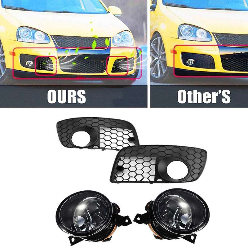 Car Honeycomb Mesh Fog Lamp Vent Grille Fog Light Set for MK5 GLI 2006-2009