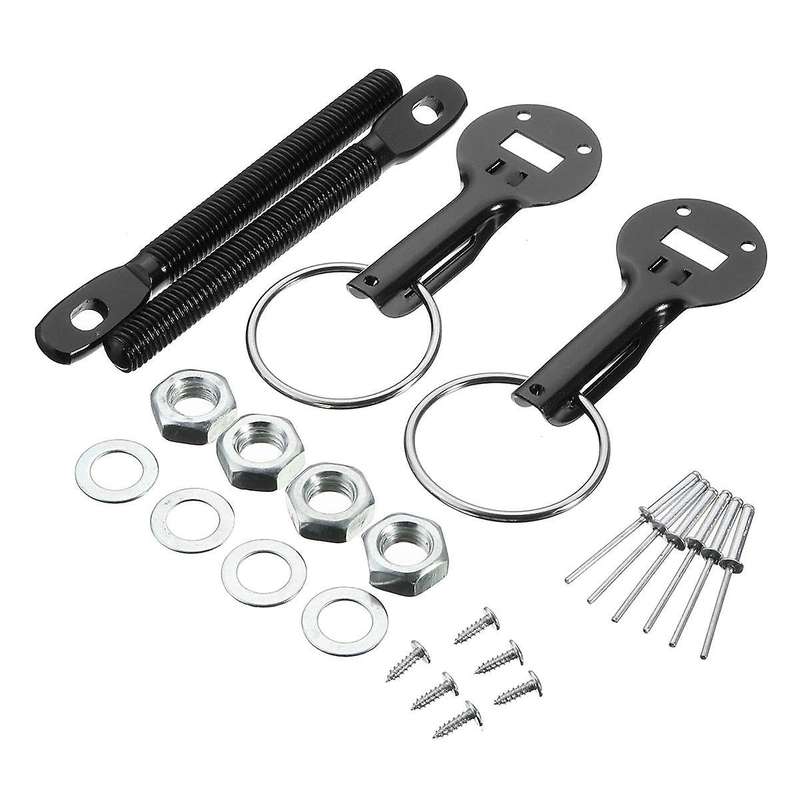 Car Hood Fasten Pin Aluminum Alloy Hood Lock Pins Lock Latch Mount Kit Universal Black