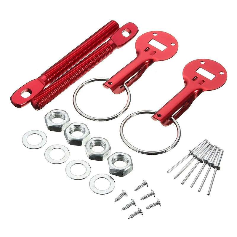 Car Hood Fasten Pin Aluminum Alloy Hood Lock Pins Lock Latch Mount Kit Universal Red