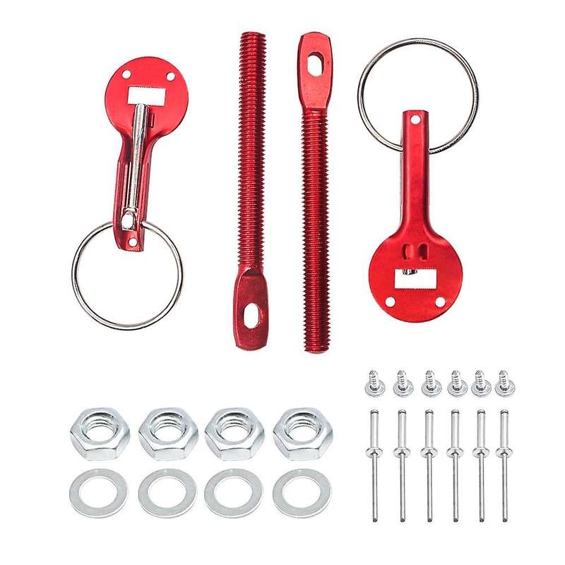 Car Hood Fasten Pin Aluminum Alloy Hood Lock Pins Lock Latch Mount Kit Universal Red
