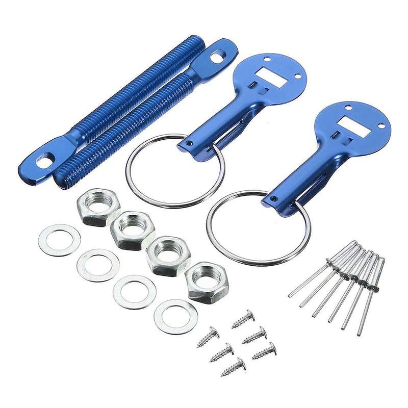 Car Hood Fasten Pin Aluminum Alloy Hood Lock Pins Lock Latch Mount Kit Universal Blue