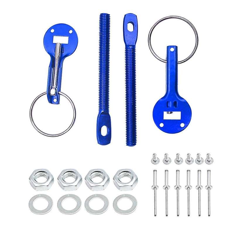 Car Hood Fasten Pin Aluminum Alloy Hood Lock Pins Lock Latch Mount Kit Universal Blue