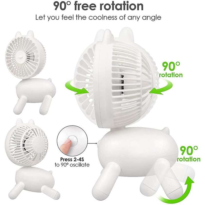 Puppy Portable Desk Fan, Desktop Table Cooling Fan in Single Button, Rechargeable Personal Fan for H