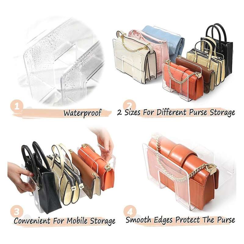 Purse Organizer for Closet, Acrylic Clear Purse Storage Organizers, 2 PCS Different Size Divider Ho