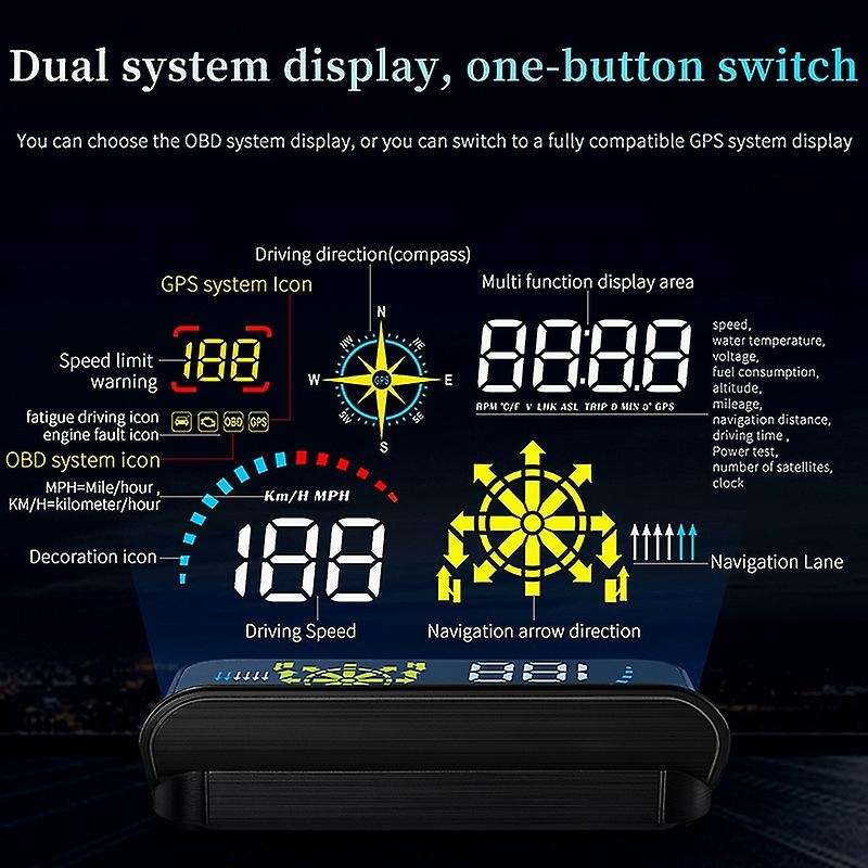Q10 Windshield Projector OBD2 Scanner with Live Navigation GPS HUD Speed Fuel Consumption Car Speedo