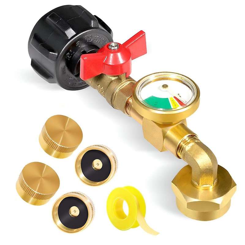 Qcc1 Propane Refill Elbow Adapter with Propane Tank Gauge, 90 Degrees Refill Pressure Adapter with O