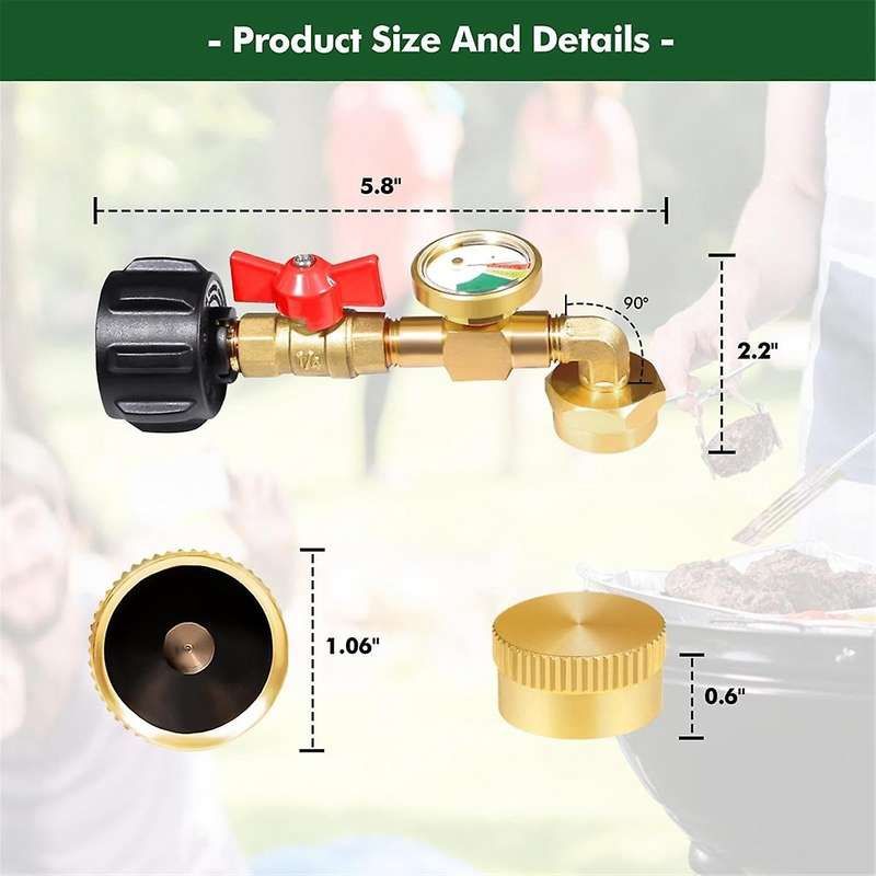 Qcc1 Propane Refill Elbow Adapter with Propane Tank Gauge, 90 Degrees Refill Pressure Adapter with O