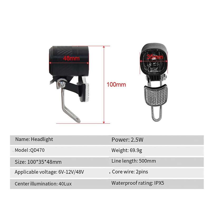 QD470 E-Bike LED Headlight 6V 12V 24V 36V 48V 60V Bicycle Light Waterproof Front Headlight Waterproo