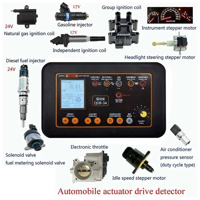 QDB-3A Automotive Ignition Coil Tester Idle Stepper Motor Solenoid Valve Injector Actuator Driver Ca