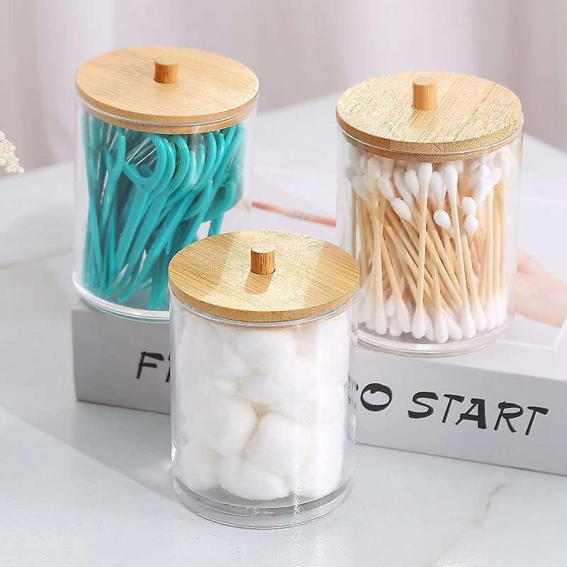 Qtip Holder Dispenser for Cotton Ball Holder, Jars for Bathroom Canister Storage Organizer and Vani