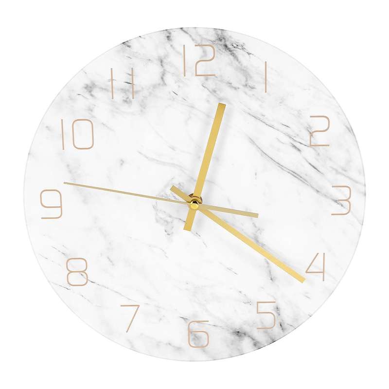 Quartz Analog Quiet Marble Wall Clock 3D Chic White Marble Print Modern Round Wall Watch Nordic Crea