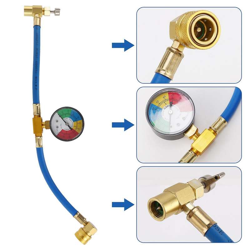 R134a Car Ac Refrigerant Charge Hose Kit Recharge Hose with Gauge,a/c 1/2 Recharge Measuring Kit Ca