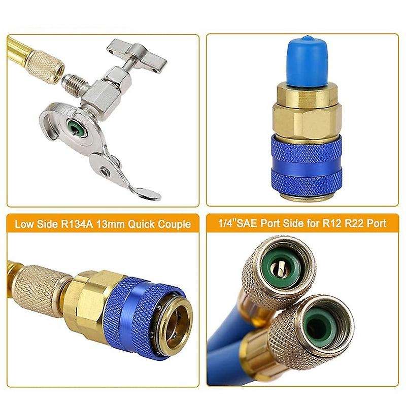 R134a Charging Hose to Refrigerator -with Conditioning Gauge - Refrigerant R134a Can Tap to R-12/r-