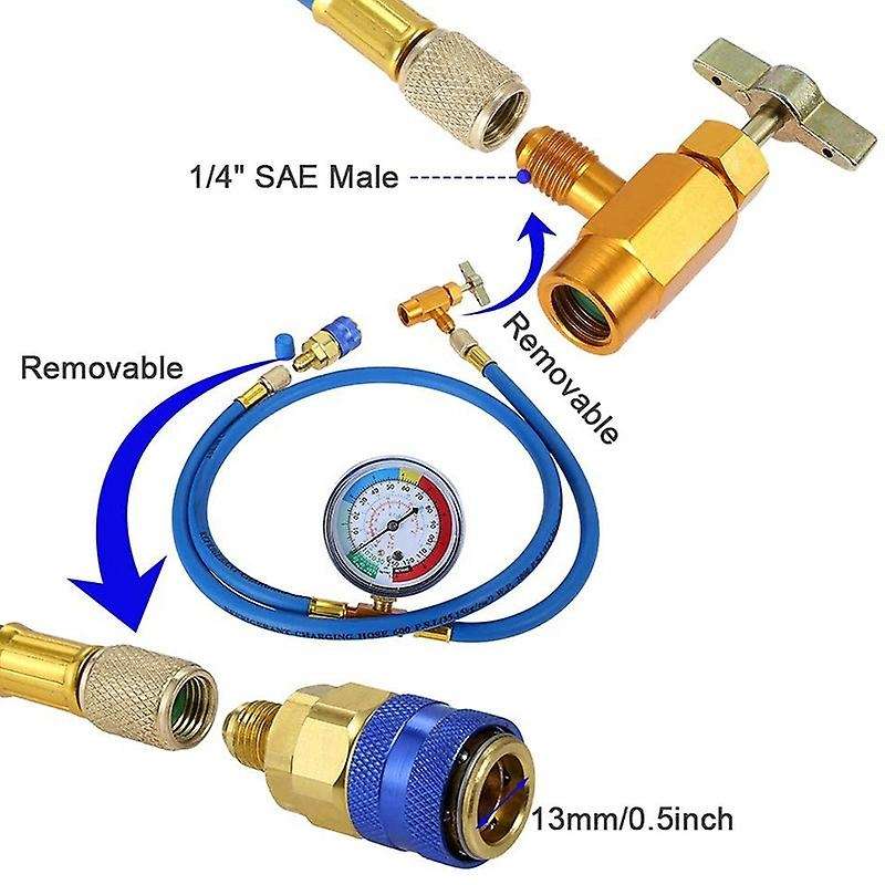 R134a Charging Hose to Refrigerator -with Conditioning Gauge - Refrigerant R134a Can Tap to R-12/r-