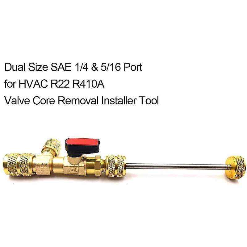 R410A R22 Valve Core Remover Installer Tool with Dual Size SAE 1/4 & 5/16 Port for R404A R407C R134A