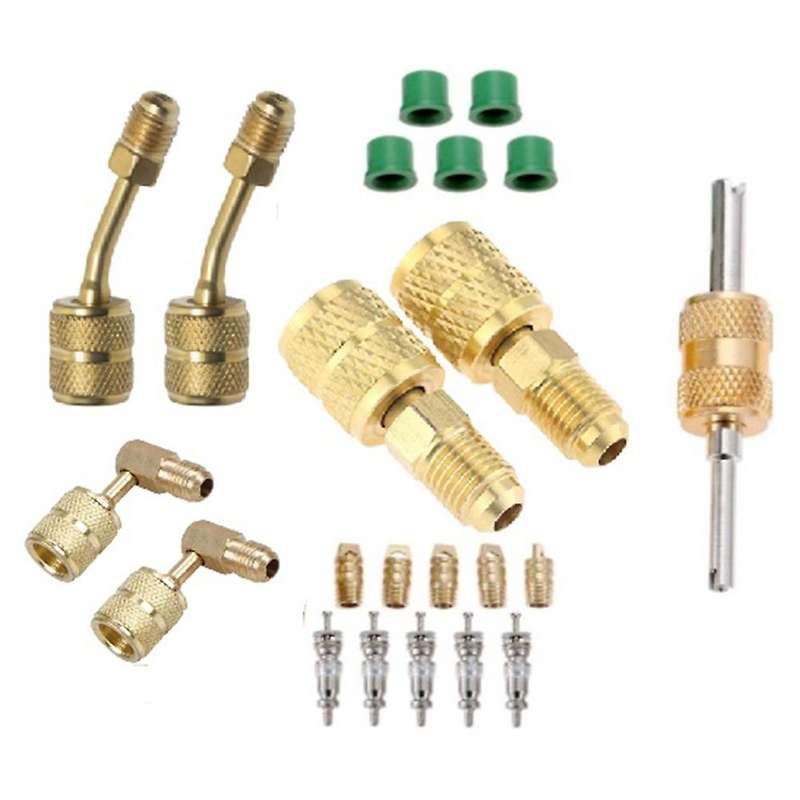 R410A Charging Vacuum Port Adapter Kit,2PC 45 Degree Angled and 90 Degree Charging Vacuum Adapters,f
