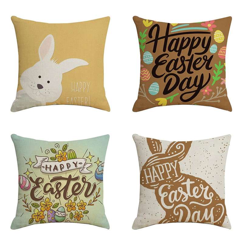 Rabbit Happy Easter Day Throw Pillow Cover 18 x 18 Inch Easter Bunny Cushion Covers Decoration Home