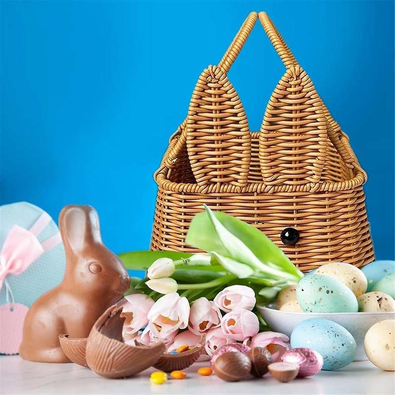 Rabbit Easter Egg Handwoven Gift Basket Picnic Basket Fruit Storage Basket Flower Basket