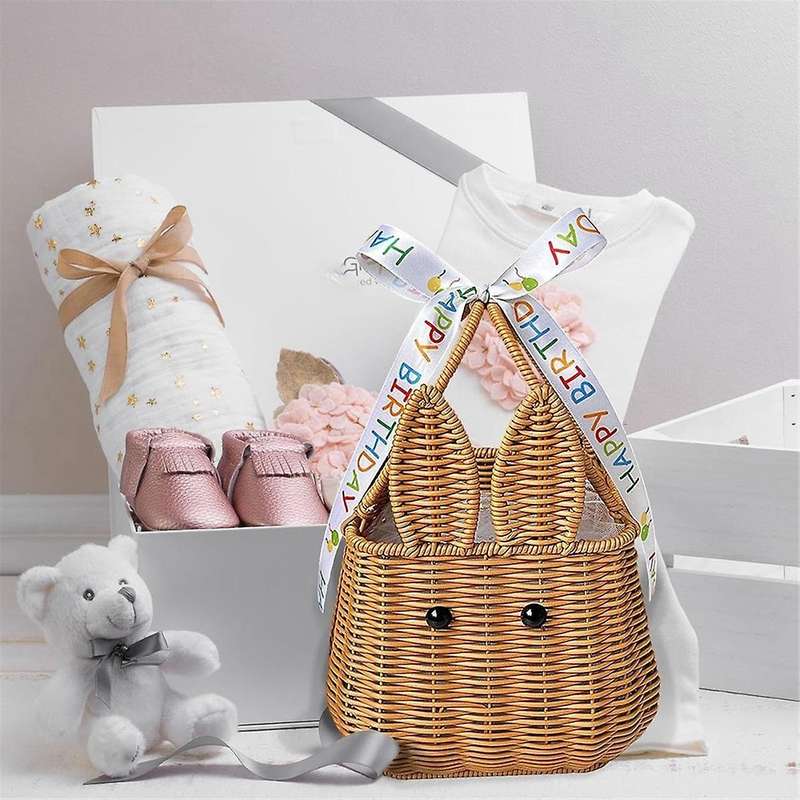 Rabbit Easter Egg Handwoven Gift Basket Picnic Basket Fruit Storage Basket Flower Basket