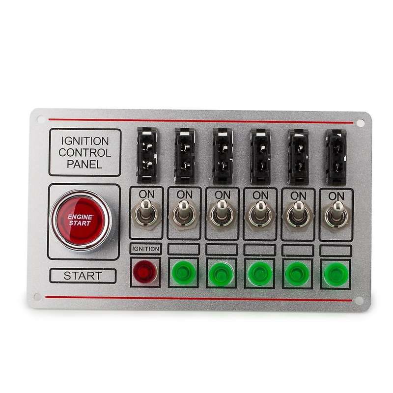 Racing Switch Panel Car Ignition Accessory Engine Start, 6 Indicator Light 6 Fused Toggle Quick Off