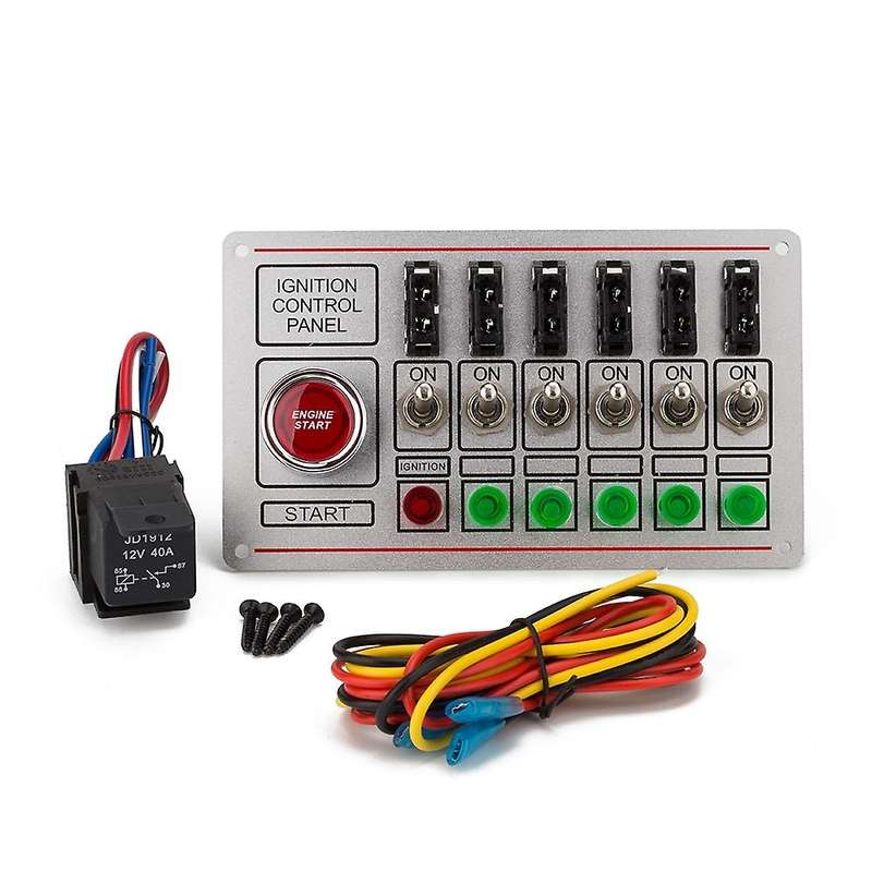 Racing Switch Panel Car Ignition Accessory Engine Start, 6 Indicator Light 6 Fused Toggle Quick Off