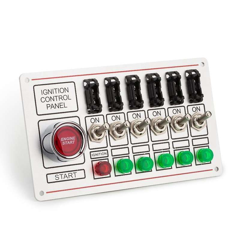 Racing Switch Panel Car Ignition Accessory Engine Start, 6 Indicator Light 6 Fused Toggle Quick Off