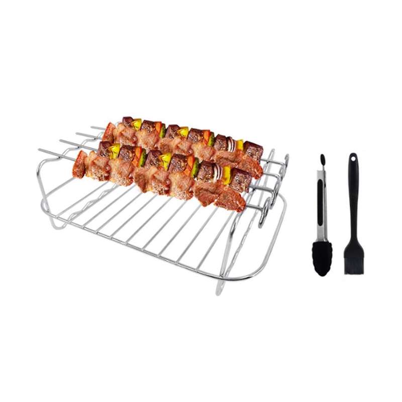 Rack for Ninja Dual , 2-piece Rack with 4 Skewers, Brush and Clips, for Double Basket Air Fryers