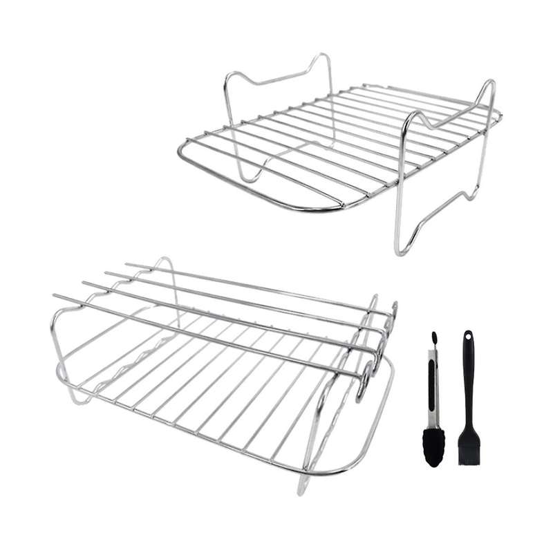 Rack for Ninja Dual , 2-piece Rack with 4 Skewers, Brush and Clips, for Double Basket Air Fryers