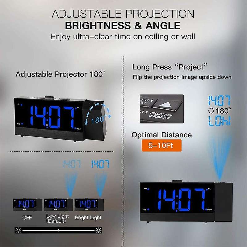 Radio Alarm Clock Projection Alarm Clock Digital Alarm Clock Beside for Kids Bedroom LED Display USB