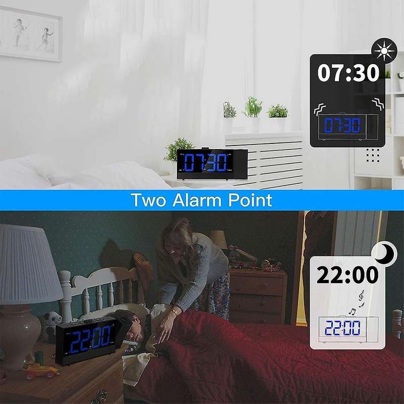 Radio Alarm Clock Projection Alarm Clock Digital Alarm Clock Beside for Kids Bedroom LED Display USB