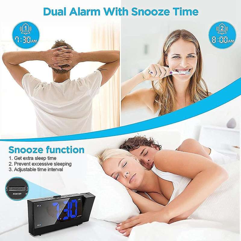 Radio Projection Alarm Clock , Digital Alarm Clock with Dimmer and USB Ports,LED Display Digital Clo