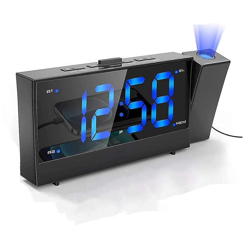 Radio Projection Alarm Clock , Digital Alarm Clock with Dimmer and USB Ports,LED Display Digital Clo