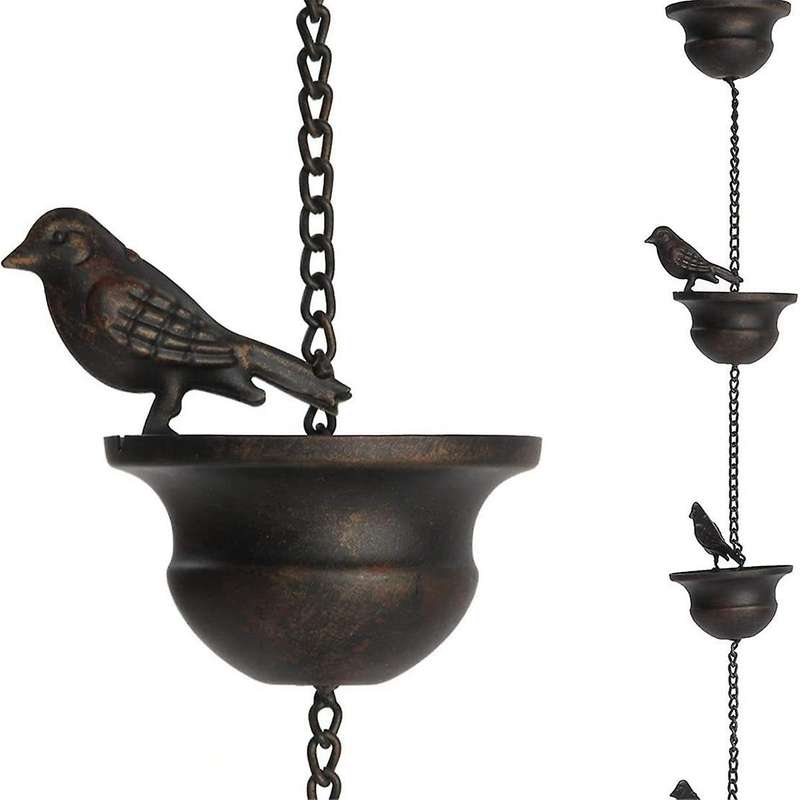 Rain Chains for Gutters Mobile Birds on Cups Rain Chimes 8Ft Rain Chimes with Attached Hanger and B