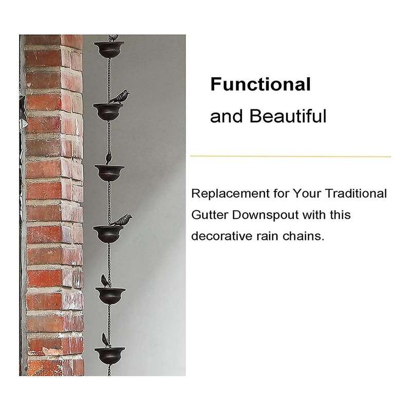 Rain Chains for Gutters Mobile Birds on Cups Rain Chimes 8Ft Rain Chimes with Attached Hanger and B