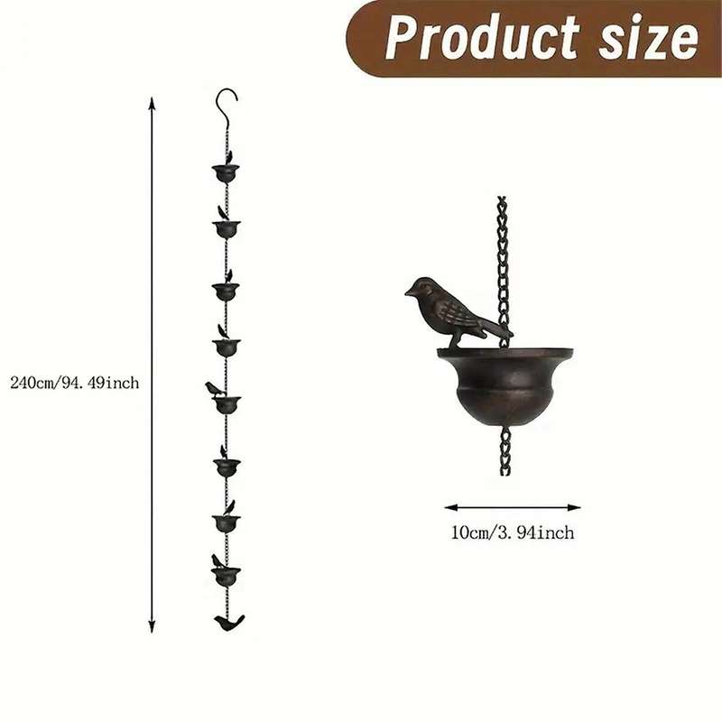 Rain Chains for Gutters Mobile Birds on Cups Rain Chimes 8Ft Rain Chimes with Attached Hanger and B