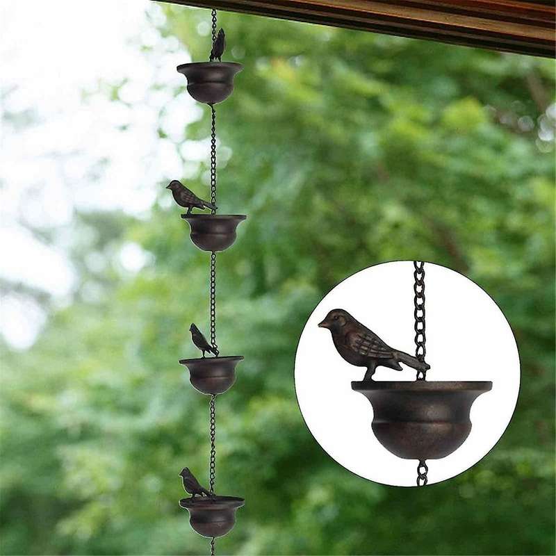 Rain Chains for Gutters Mobile Birds on Cups Rain Chimes 8Ft Rain Chimes with Attached Hanger and B