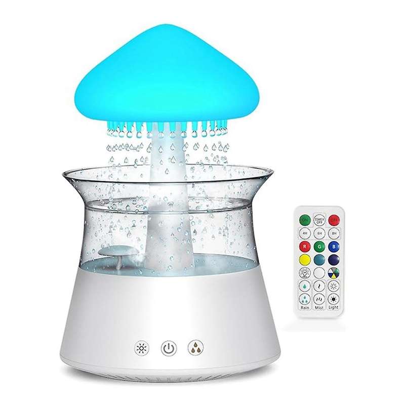 Rain Cloud Humidifier Diffuser with Remote,water Drip Waterfall Lamp Mushroom Rain Sounds White Nois