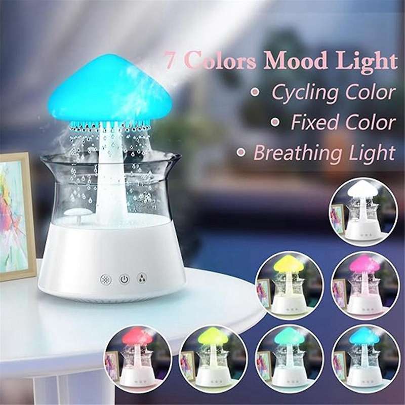 Rain Cloud Humidifier Diffuser with Remote,water Drip Waterfall Lamp Mushroom Rain Sounds White Nois