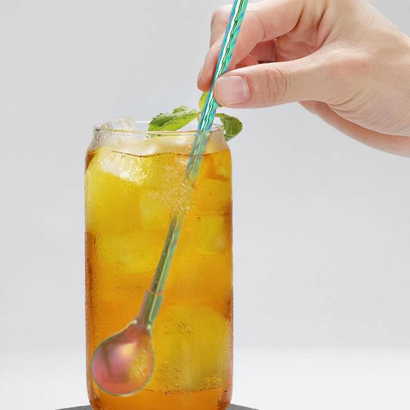 Rainbow Ice Tea Spoon with Straw Handle, Stainless Steel Titanium Rainbow Plating,4 Pieces