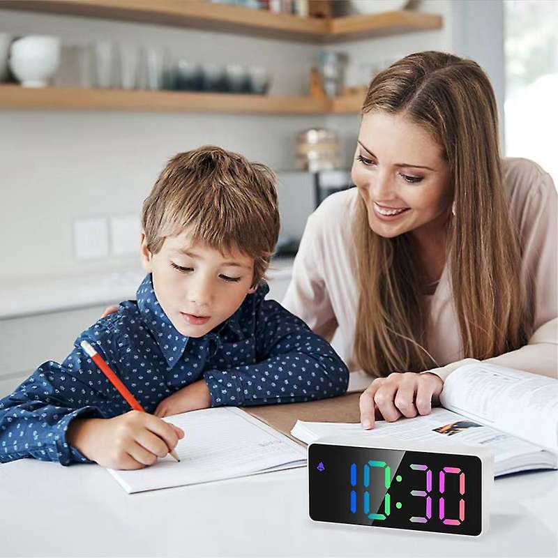 Rainbow Colored Led Digital Alarm Clock,snooze, Adjustable Volume, Easy Operation, Outlet Powered F