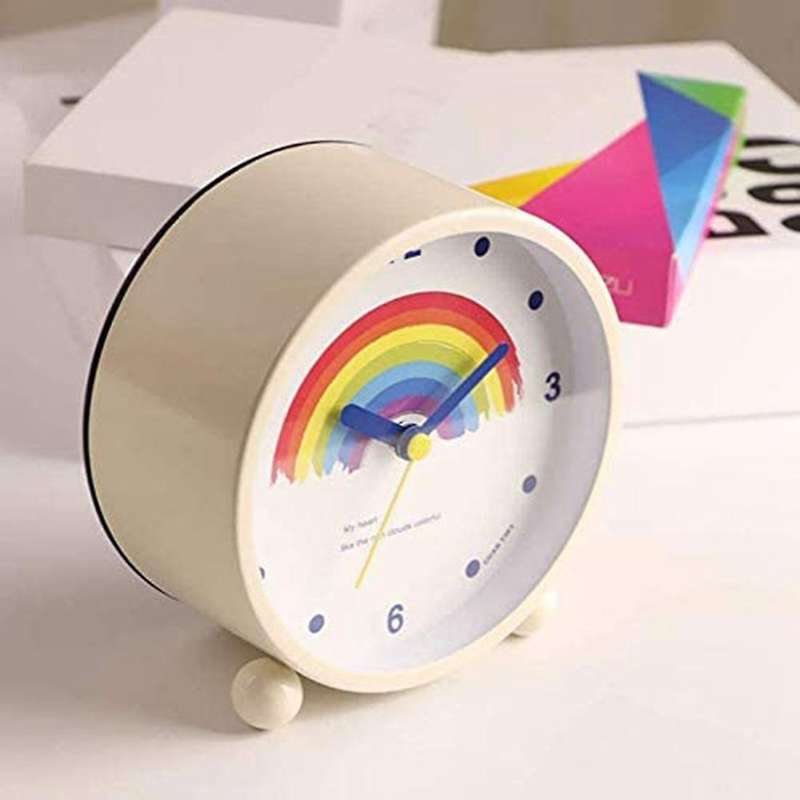 Rainbow Round Alarm Clock Mute Night Light Function Fashion Student Bedside Bedroom Alarm Clock