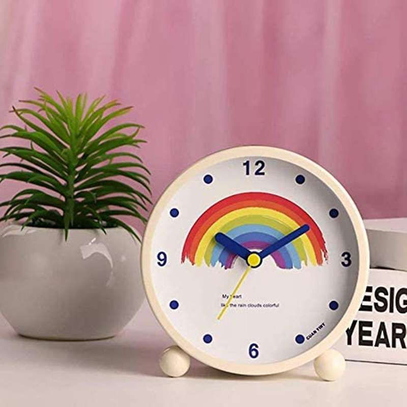 Rainbow Round Alarm Clock Mute Night Light Function Fashion Student Bedside Bedroom Alarm Clock