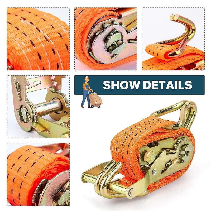 Ratchet Straps,heavy Duty 3,8 X 300 Cm Ratchet Tie Downs,tie-down Ratchet Straps J Hook for Trucks