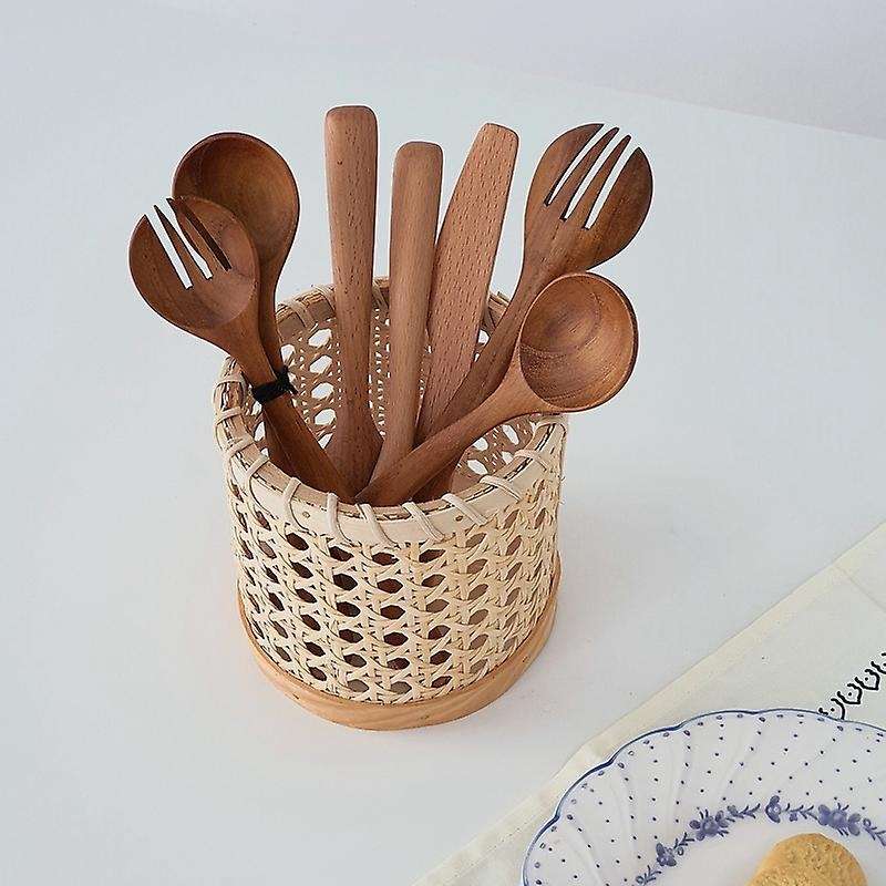 Rattan Chopsticks Storage Handmade Spoon Organizer Holder Pen Pencils Organization Vase Support Home
