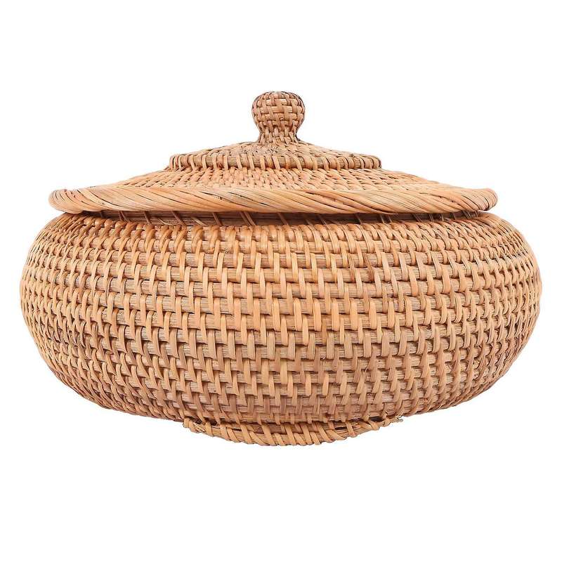 Rattan Boxes with Lid Hand-woven Multi-purpose Wicker Tray with Durable Rattan Fiber Round 11 Inch